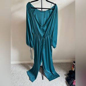 Turquoise silk jumpsuit